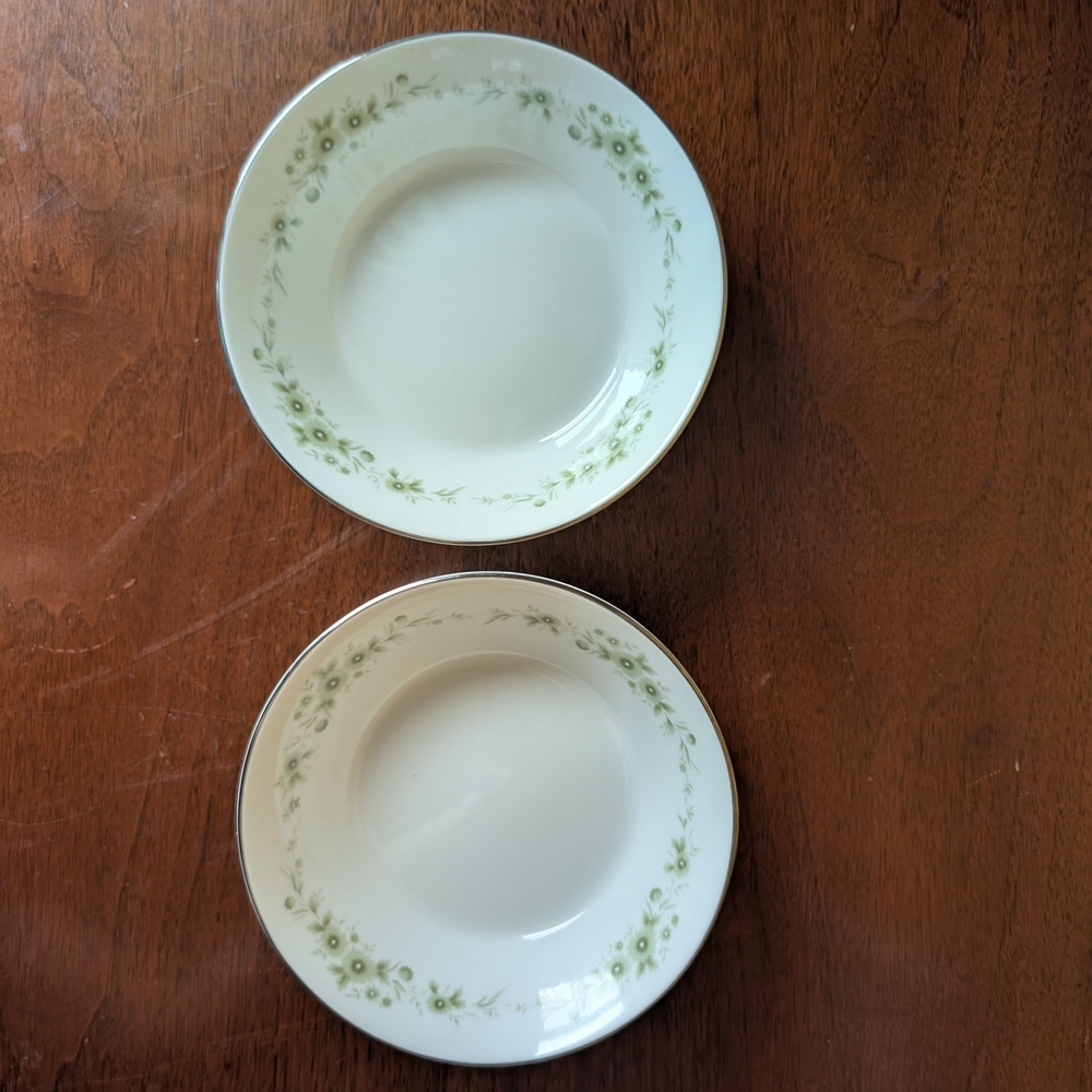 EKCO Blossomtime Cereal Bowl Set Of 2 Green Floral Border Plat Trim Vintage D/C